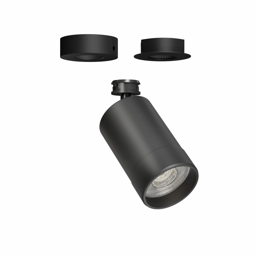 Crown Faretto LED da Soffitto Base 25W Orientabile con Fascio Regolabile 24-60 gradi, Tecnologia Switch 2700K-4000K, Nero Opaco, Installazione Doppia