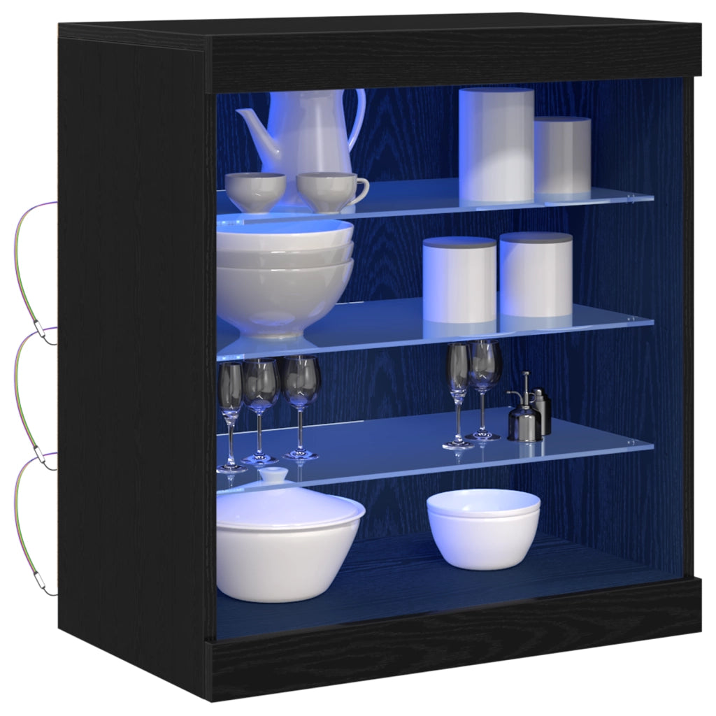 Sideboard con luci LED in rovere nero 60,5x37x67 cm