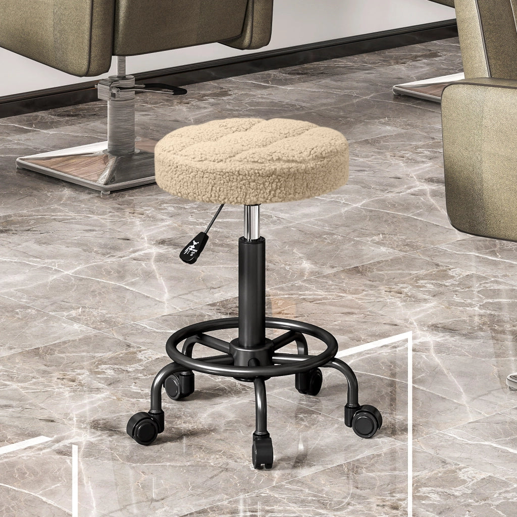 Sgabello Girevole Rotondo con Ruote Altezza Regolabile ¨C Minimal ¨C Marrone Tessuto 50-66 cm