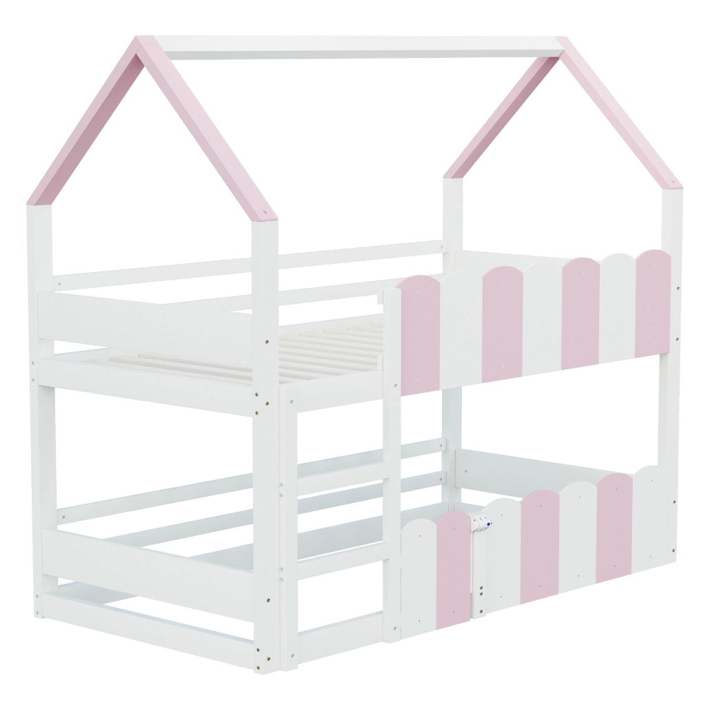 Letto a castello a casetta 90x200 cm bianco e rosa