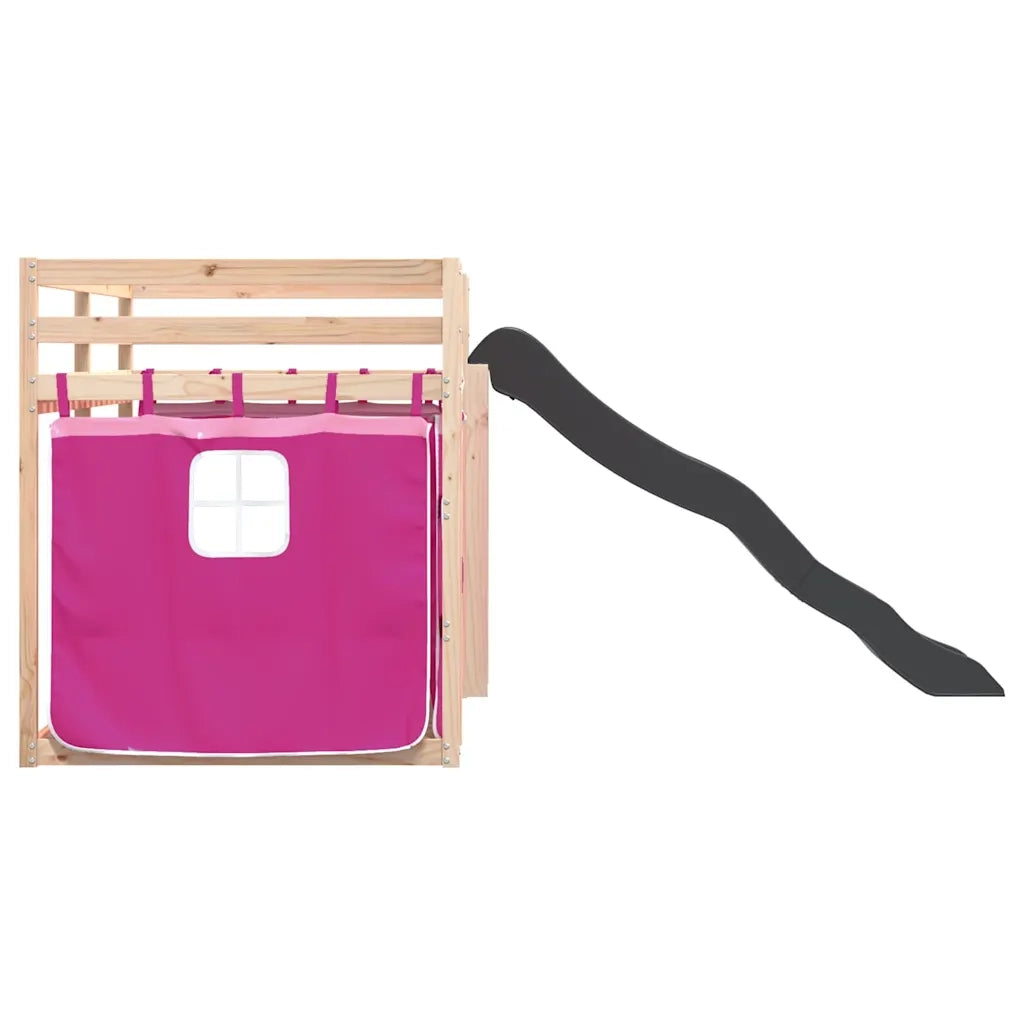 vidaXL Letto a Castello con Scivolo e Tende Rosa 80x200 cm