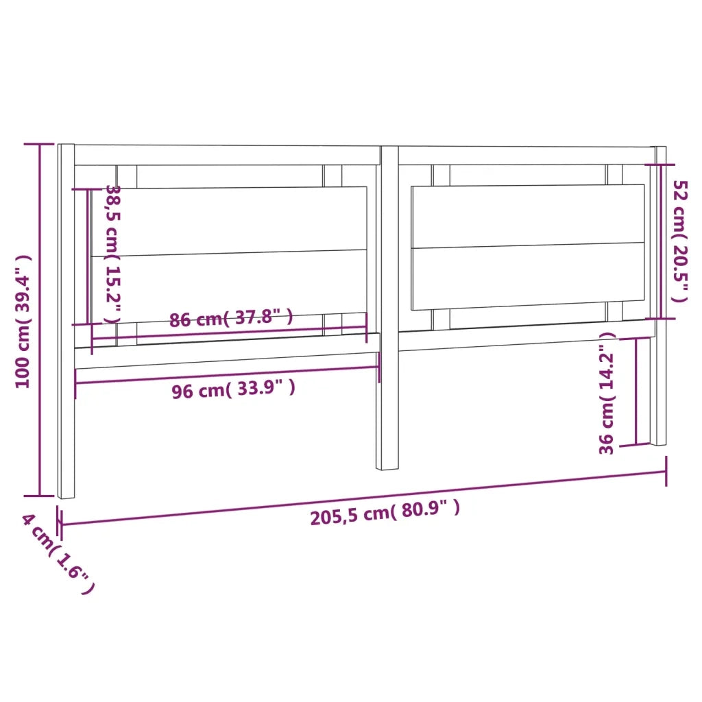Testiera per Letto-Testata-Testiera Decorativa Nera 205,5x4x100cm in Legno Massello di Pino 957819