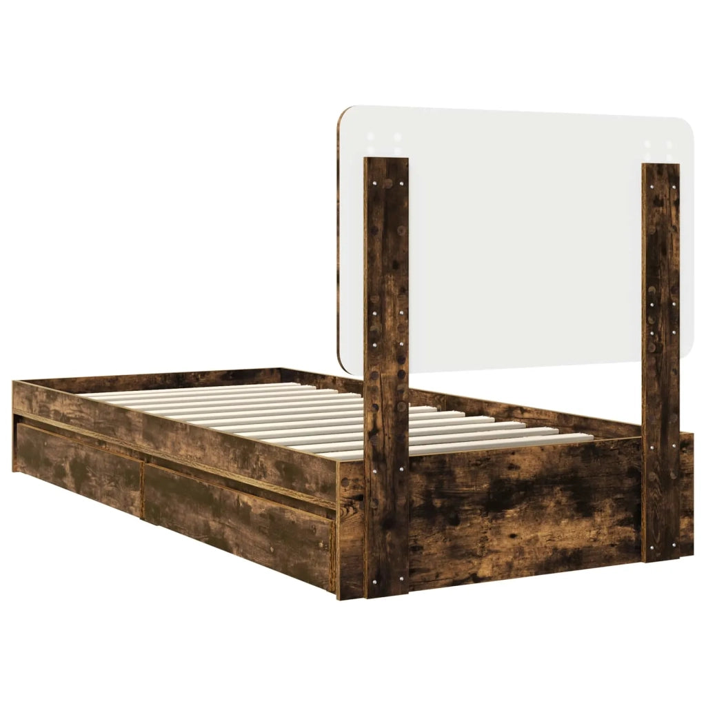 Letto con Contenitore con testiera Rovere fumé 100 x 200 cm