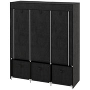 Armadio in tessuto non tessuto, pieghevole, con 3 cassetti, 125 cm x 43 cm x 162,5 cm, nero.
