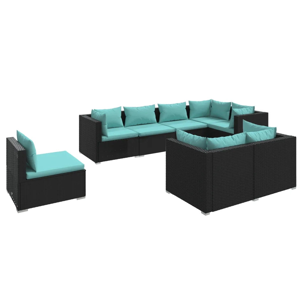 Set Divani da Giardino 8 pz con Cuscini in Polyrattan Nero cod mxl 35114