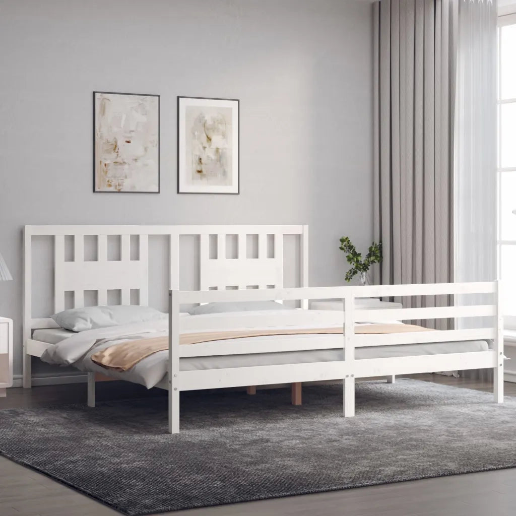 Giroletto con Testiera-Struttura Letto con testiera Bianco 200x200 cm in Legno Massello 444761