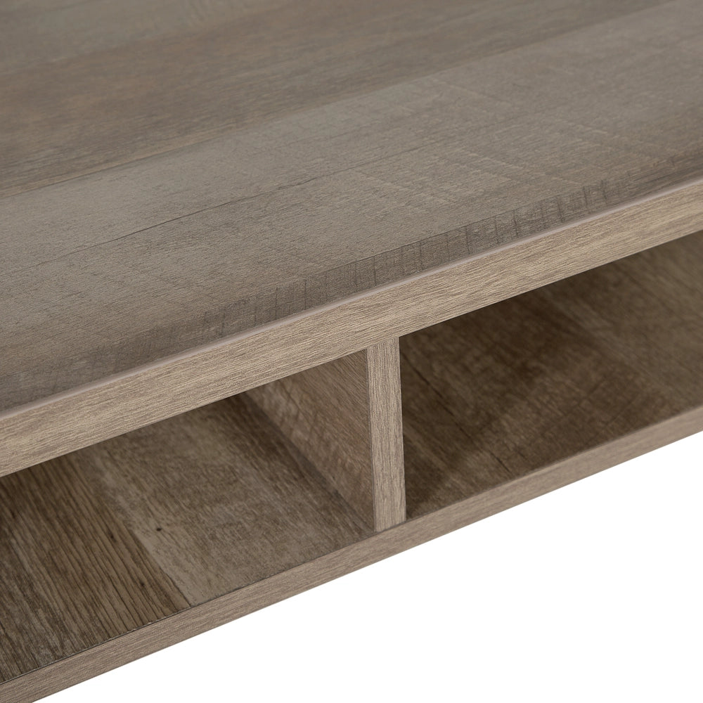 Scrivania Home Office Piano in legno scuro Struttura in metallo Nero Scaffale portaoggetti 120 x 60 cm Design industriale moderno
