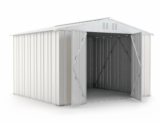 Casetta Box da Giardino in Lamiera di Acciaio Porta Utensili 327x269x217 cm Enaudi Bianco