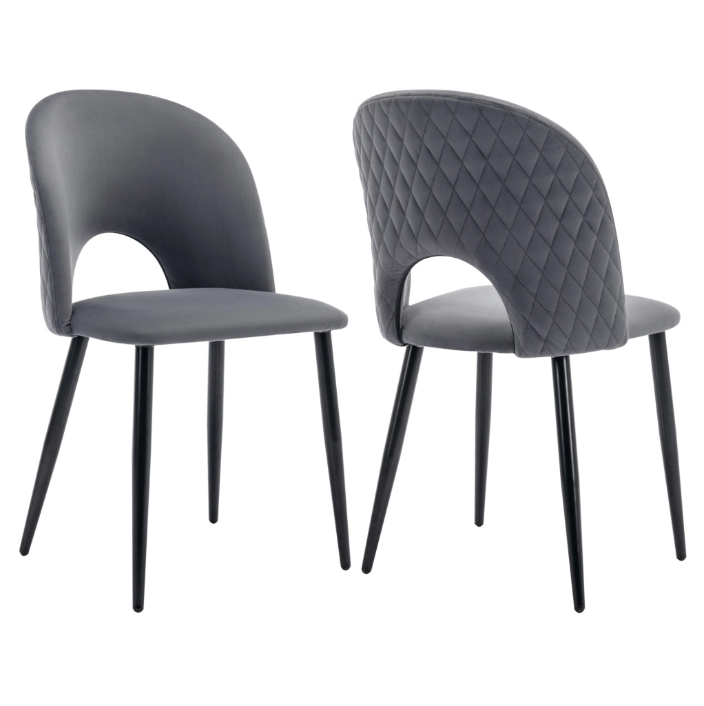 Set di 2 sedie da pranzo in velluto grigio con piedi regolabili