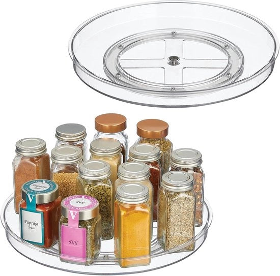Set di rastrelliere per spezie trainabile da 2 – Tavolo rotondo elegante per cucina per spezie, snack e conserve – Translucido