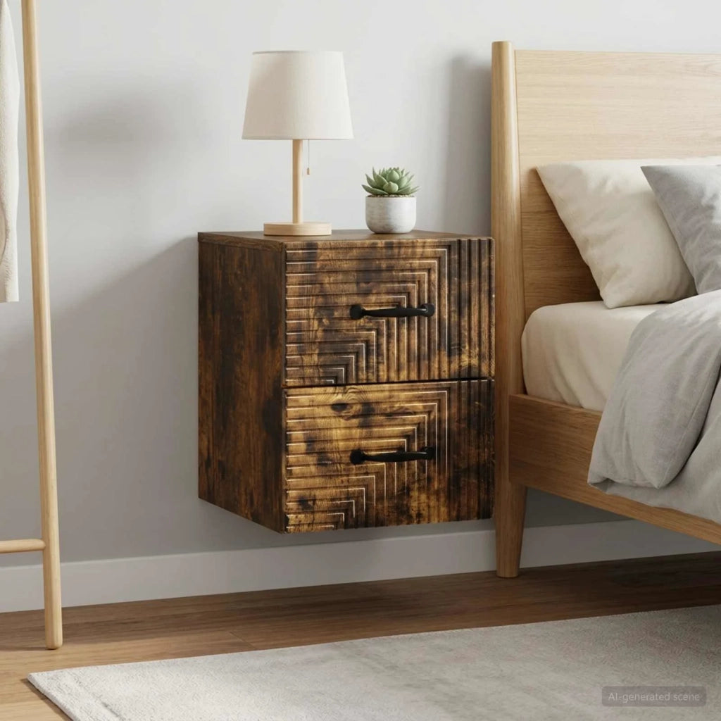 Mobiletto da notte a muro 2 pcs Rovere Fumo 34,5 x 33 x 40 cm 898646