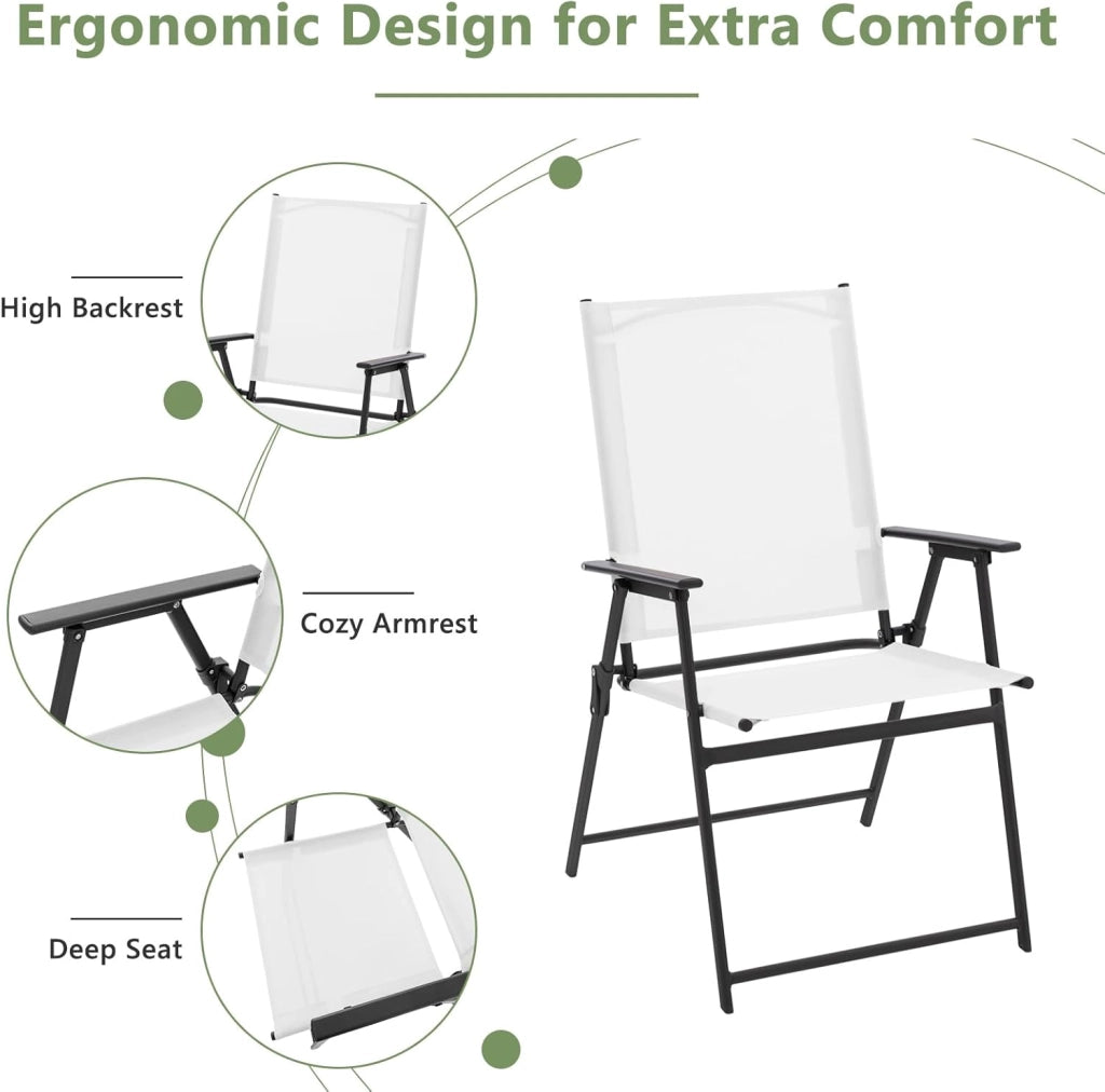 Sedie da giardino, pieghevoli portatili con braccioli, sedie da balcone con schienale ergonomico, sedie da campeggio fino a 150 kg, resistenti alle intemperie, per giardino, balcone (4