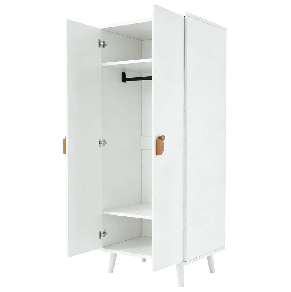 Armadio a due ante 70 x 55 x 170 cm in MDF; bianco; con vani interni e piedi rialzati