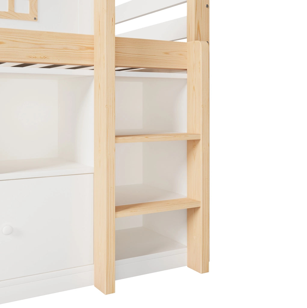 Letto semi-alto 90x200 cm con lavagna, vani portaoggetti e scala