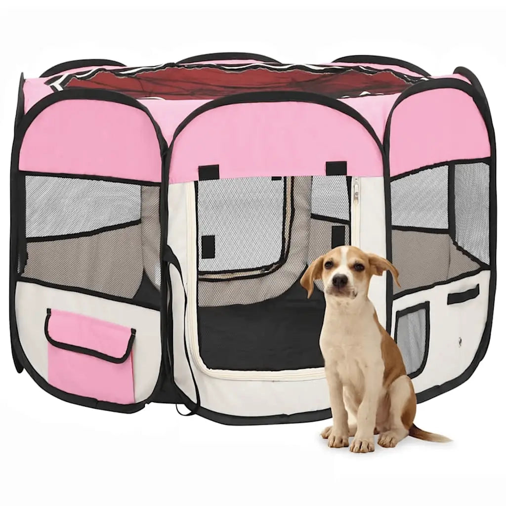 Box per Cani Pieghevole con Borsa Trasporto Rosa 90x90x58 cm 171009
