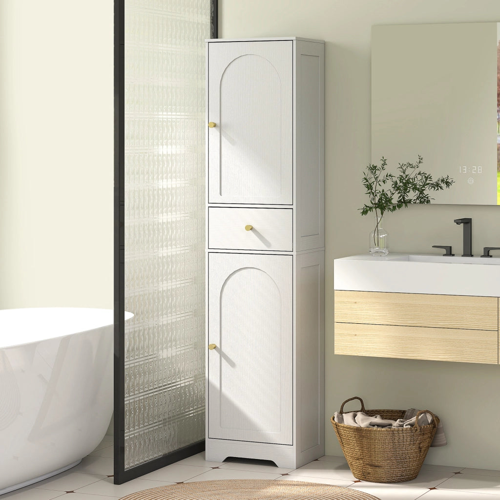 Armadio da bagno colonna con ante cassetto e ripiani regolabili ¨C zephmum ¨C bianco 40x29.5x170 cm