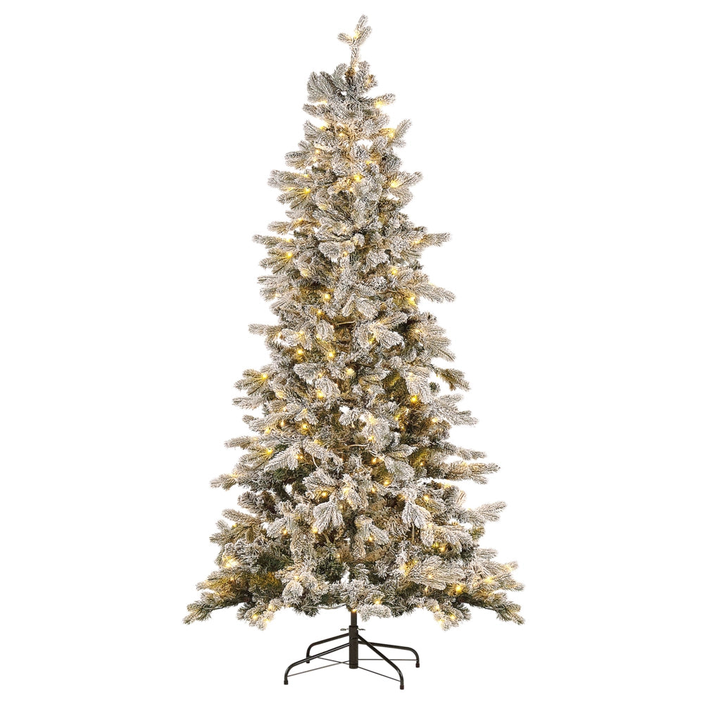 Albero di Natale artificiale innevato preilluminato con supporto in metallo 210 cm bianco