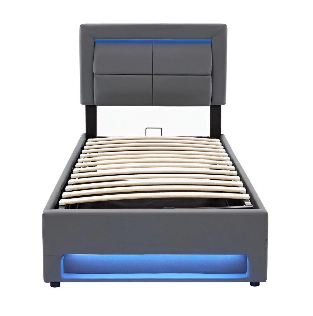 Letto imbottito singolo 90x200 cm con LED, USB e ricarica wireless