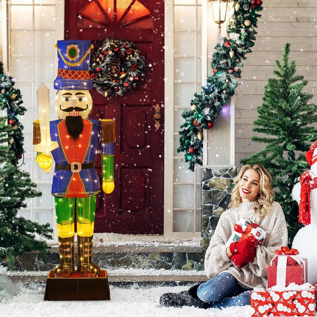 Decorazioni Natalizie, Schiaccianoci Natale Grande Soldatino 184 CM, 110 Luci Bianche Calde, Base Metallica, Addobbi Natalizi per Esterno Interno per Casa, Cortile, Giardino