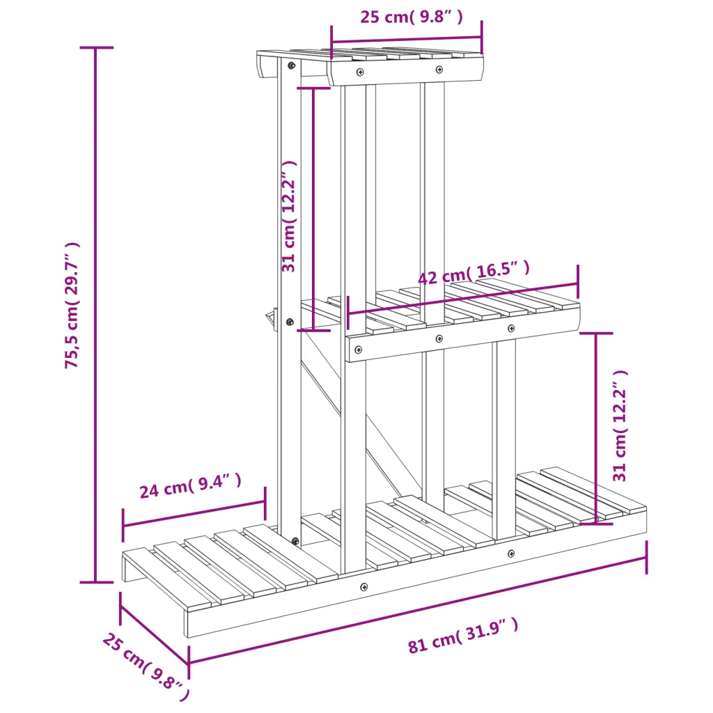 Portafiori | Sostegno per piante 81x25x75,5 cm in Legno Massello di Abete