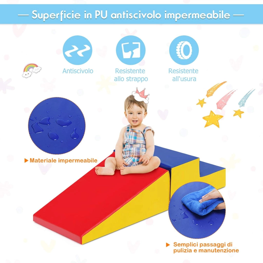 Set di Blocchi Forme Diverse, Giocattolo per Arrampicata e Strisciamento, Aiuta i Bambini a Crescere (Blu, Giallo e Rosso)