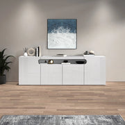 WHOUS Credenza Real con 4 ante e 1 vano aperto bianco lucido 200x40x80 cm