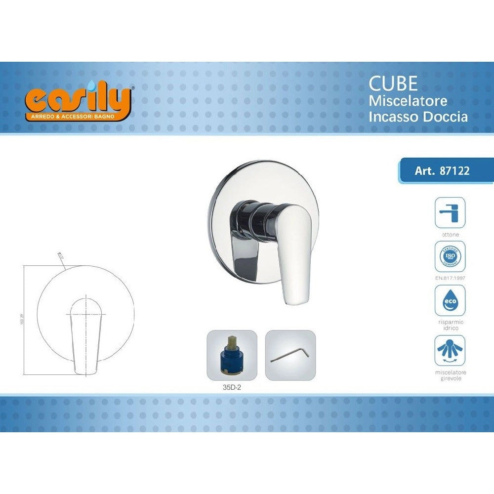 Trade Shop - Miscelatore Doccia Ad Incasso Da Parete Bagno Monocomando Cromato Cube 87122 -