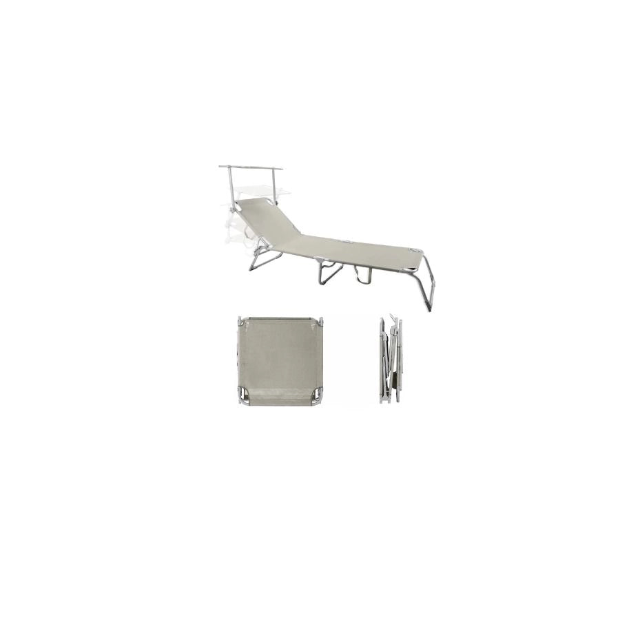 LETTINO PRENDISOLE PIEGHEVOLE DA GIARDINO CON TETTUCCIO BEIGE MYKONOS 187X57X30
