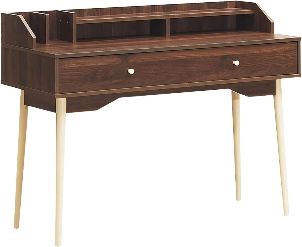 Scrivania per Computer con Cassetto, Tavolo da Ufficio Computer con Mensola Spaziosa, Mensola Aperta e Gambe, Scrittura per Soggiorno, Ufficio, Camera da letto (Naturale)