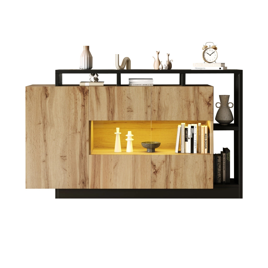 Credenza LED 140 x 44 x 94 cm in MDF effetto legno; con ripiani e controllo Bluetooth