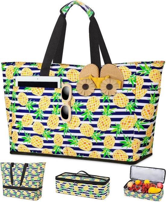 Borsa di Pelle XXL per Donne - Termos per Bagno - Molteplici Tasche - Pieghevole e Impermeabile - Chiusura a Cerniera - Ideale per Piscina, Viaggi, Vacanze e Picnic