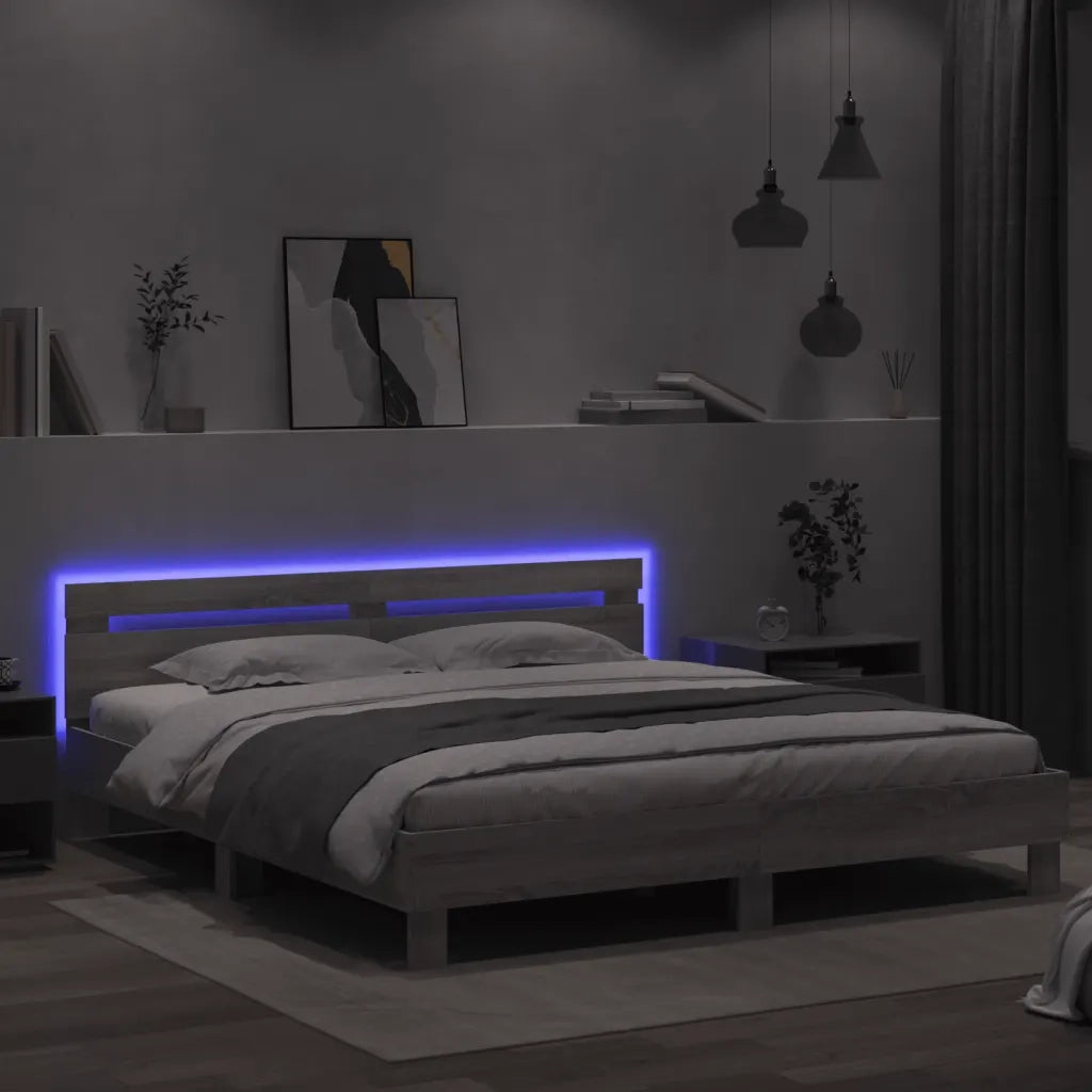 Giroletto con Testiera e LED Grigio Sonoma 180x200 cm 3207530