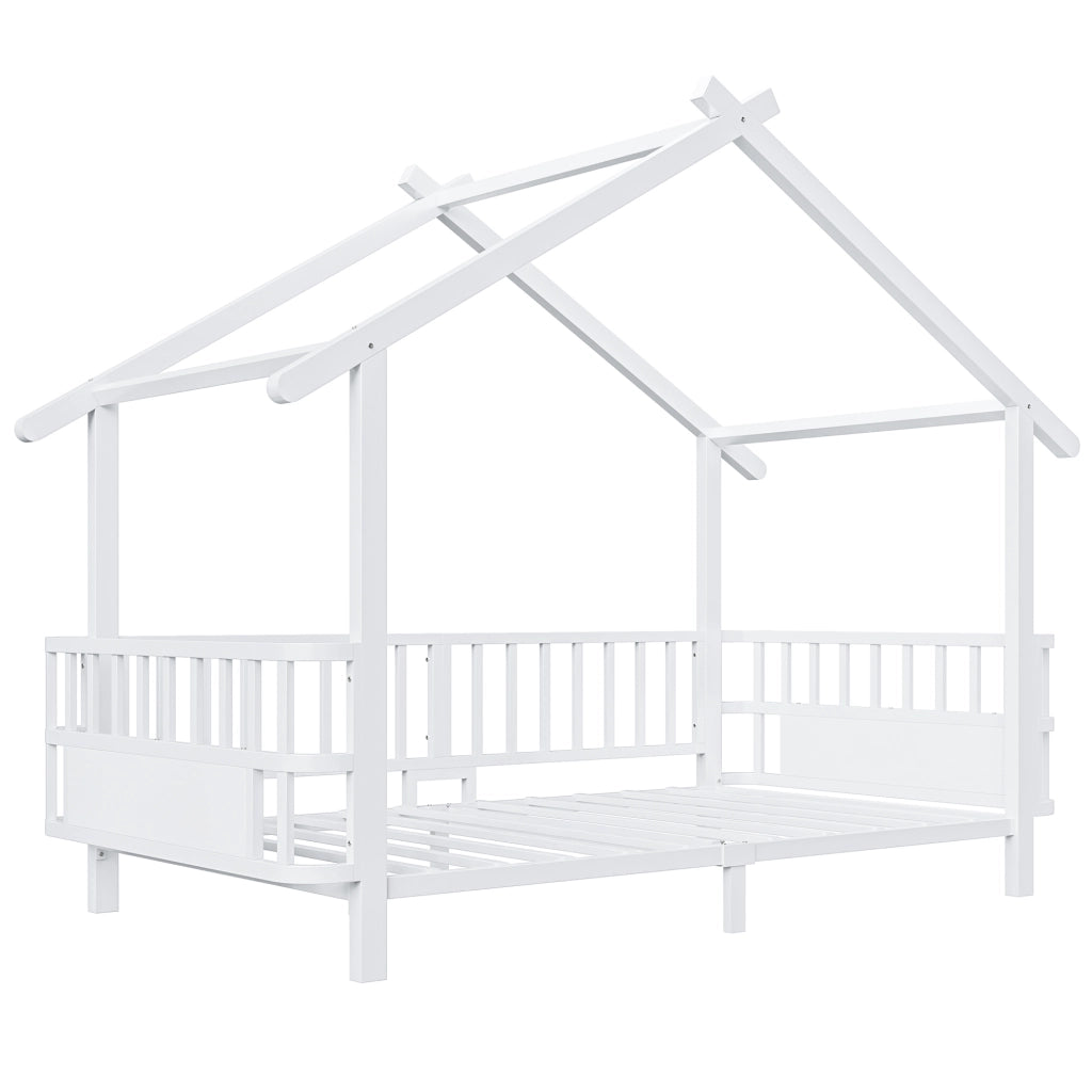 Letto per Bambini 90 x 200 cm; con sponda e tetto - in Metallo - Bianco