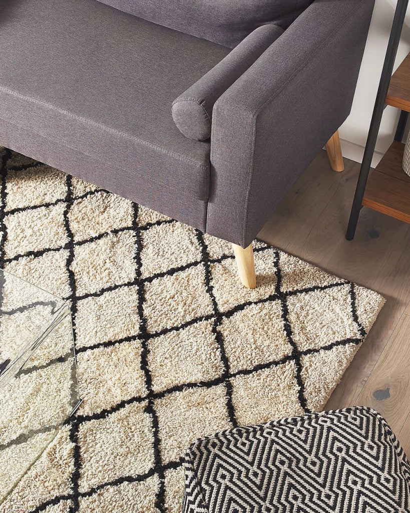 Tappeto tappetino Beige Con Nero 200 x 200 cm Motivo Geometrico Moderno