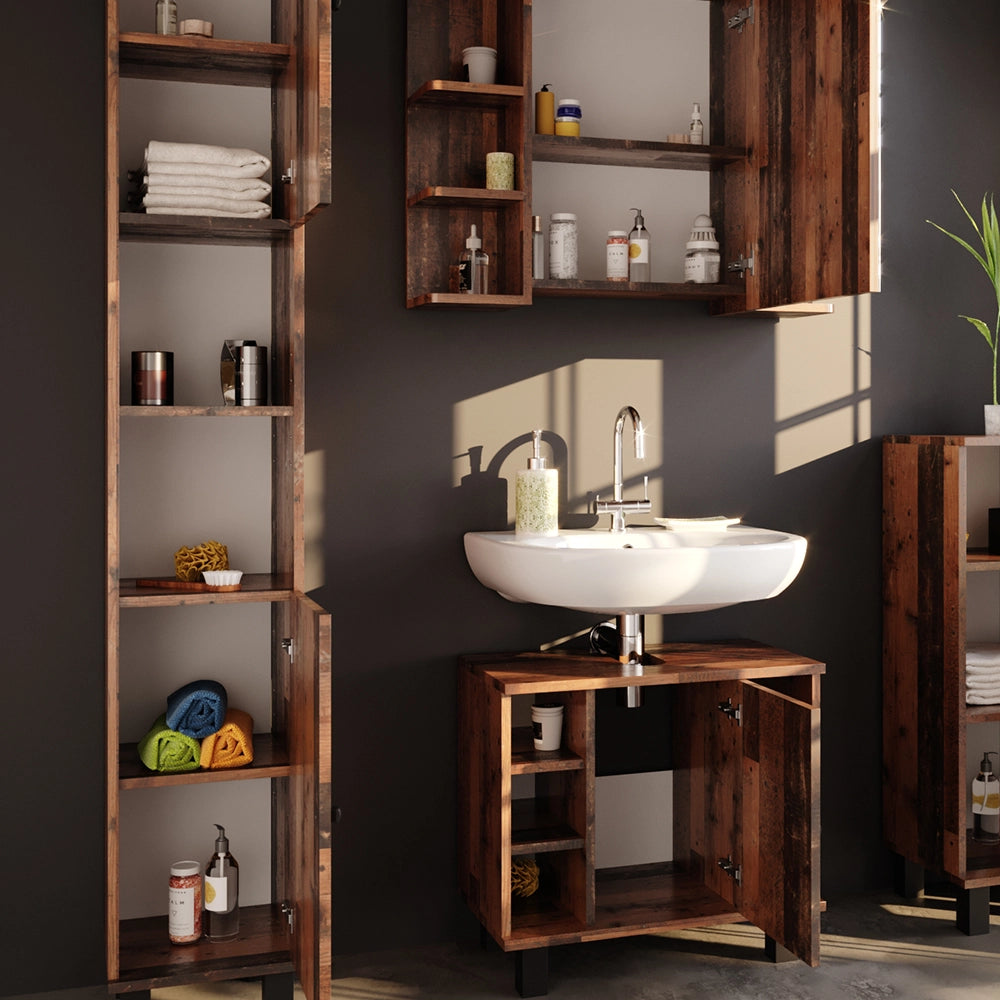 Vicco Set mobili bagno Rovere rustico 3 parti, con colonna