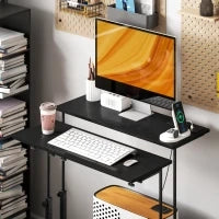 Scrivania con Altezza Regolabile, con Ruote, Prese e Porte USB, 80x60 cm, Nero
