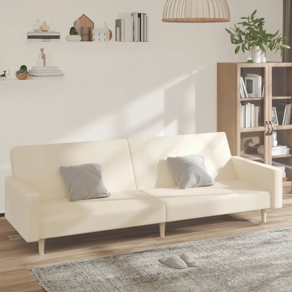 Divano Letto a 2 Posti Crema in Tessuto 375730