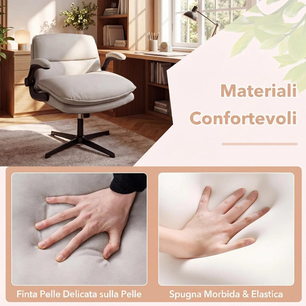 Sedia da Ufficio, Poltrona Relax Altezza Regolabile (Senza Ruote) | Funzione Dondolo, Braccioli Ribaltabili e Base Robusta, per Ufficio Studio Soggiorno, Portata 150 kg