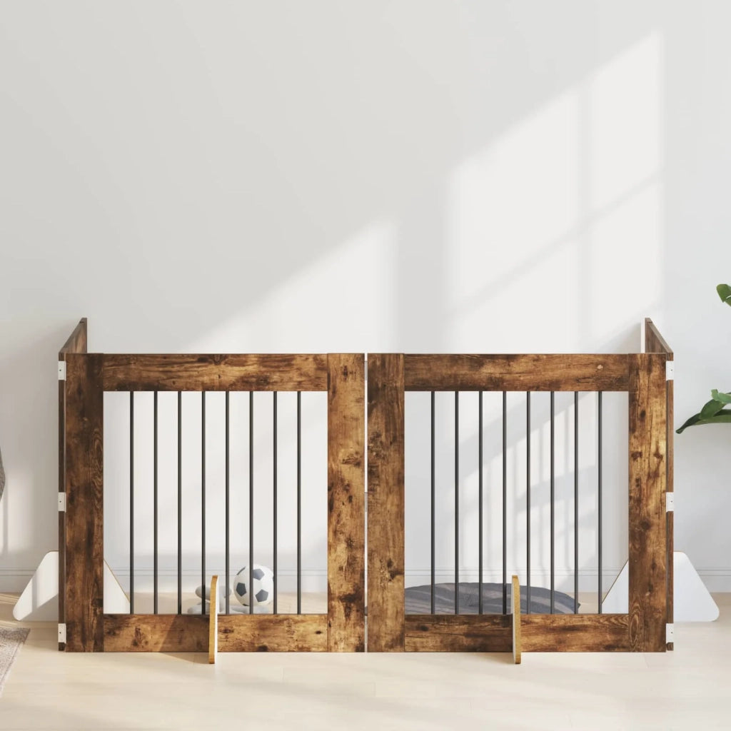 Cancello per cani con supporti 4 pcs Rovere Fumo 80 x 80 cm