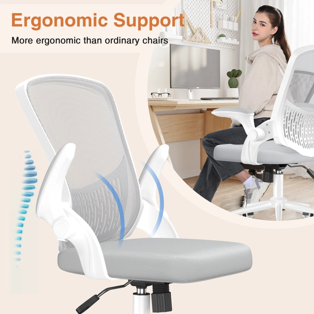 Sedia da ufficio con braccioli -  Sedia da ufficio ergonomica - con ruote - Sedia girevole regolabile in altezza - bianco-grigio