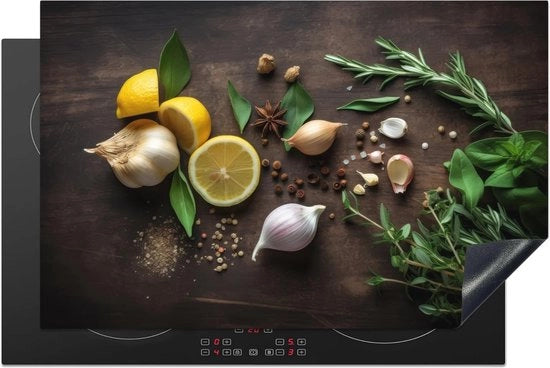 Induttore di Protezione 81x52 cm - Piastra Cottura per Cucina con Mattonella Antiscivolo - Stampato con Erbe - Limone - Frutta