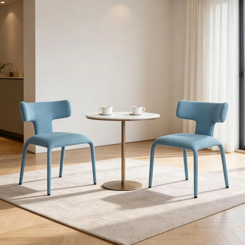 Set di 2 sedie girevoli imbottite in lino blu con base in metallo e ruote