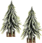 Mini Albero di Natale Artificiale su Piede di Legno con Neve 15x15x25 cm - Set da 2