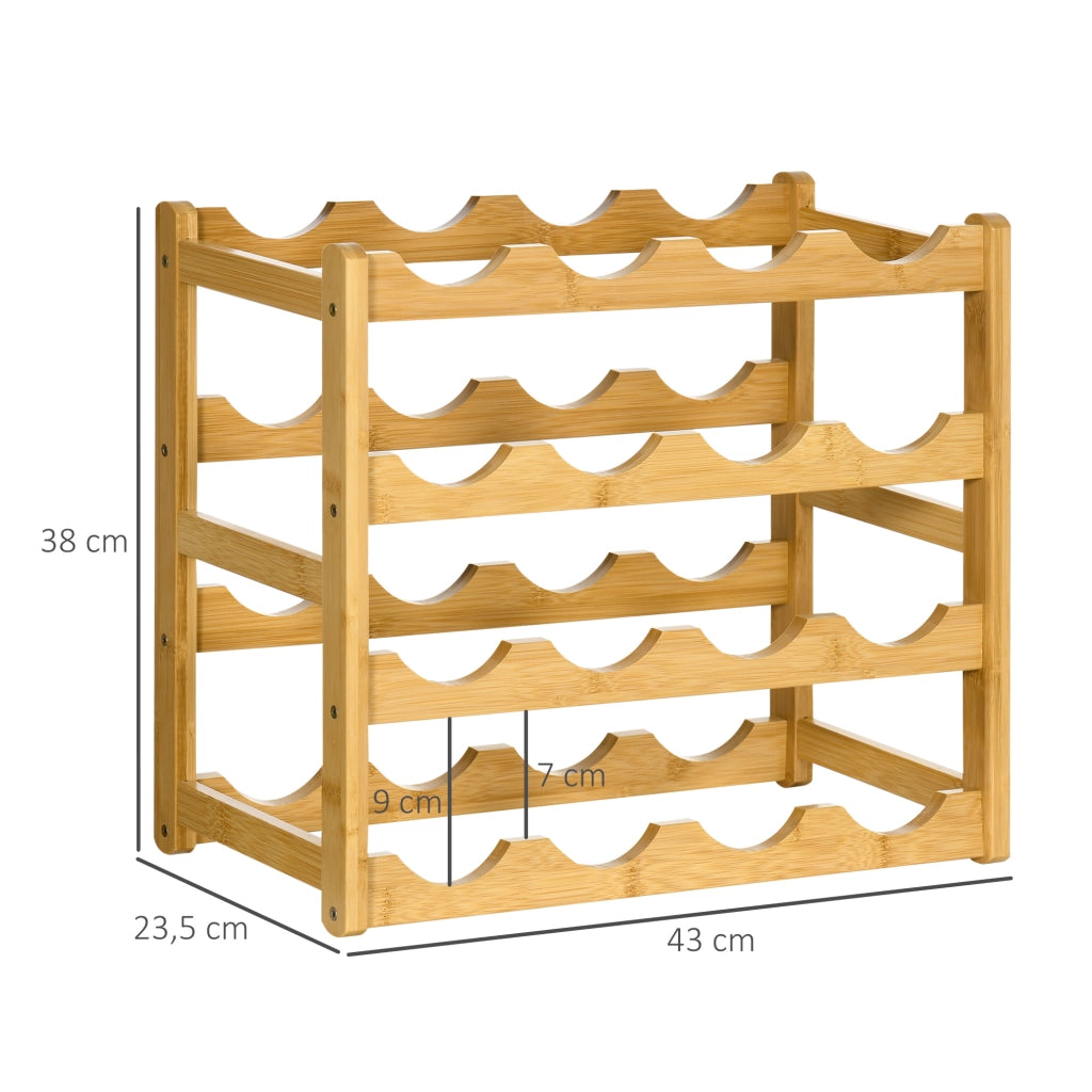 Portabottiglie in bamb¨´ 4 ripiani 16 bottiglie ¨C Xylo ¨C legno naturale 43x23,5x38 cm