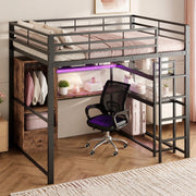 Letto a castello 140x200 cm con illuminazione LED, scrivania e vani contenitore