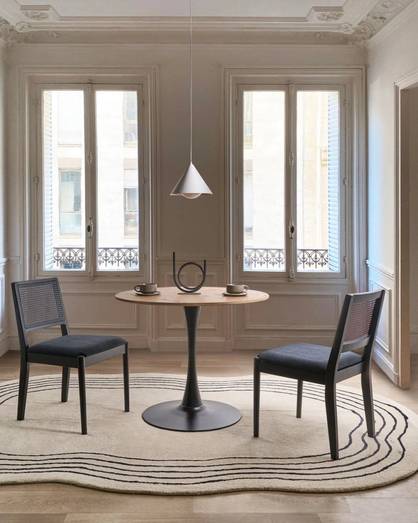 Set di 2 sedie da pranzo Nero Seduta imbottita Poliestere Gomma Legno PE Rattan Telaio Stile Retro Sala da Pranzo