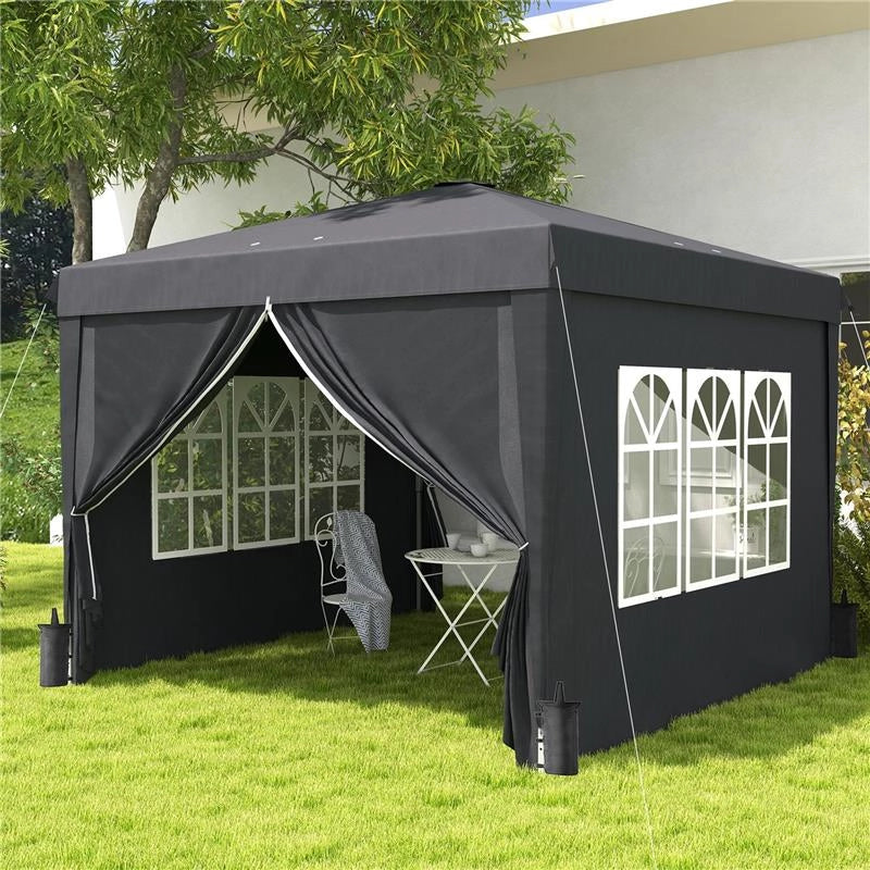 GAZEBO 3X3 AD ALTEZZA REGOLABILE CON FORI DI DRENAGGIO E BORSA DA TRASPORTO, IN METALLO, GRIGIO