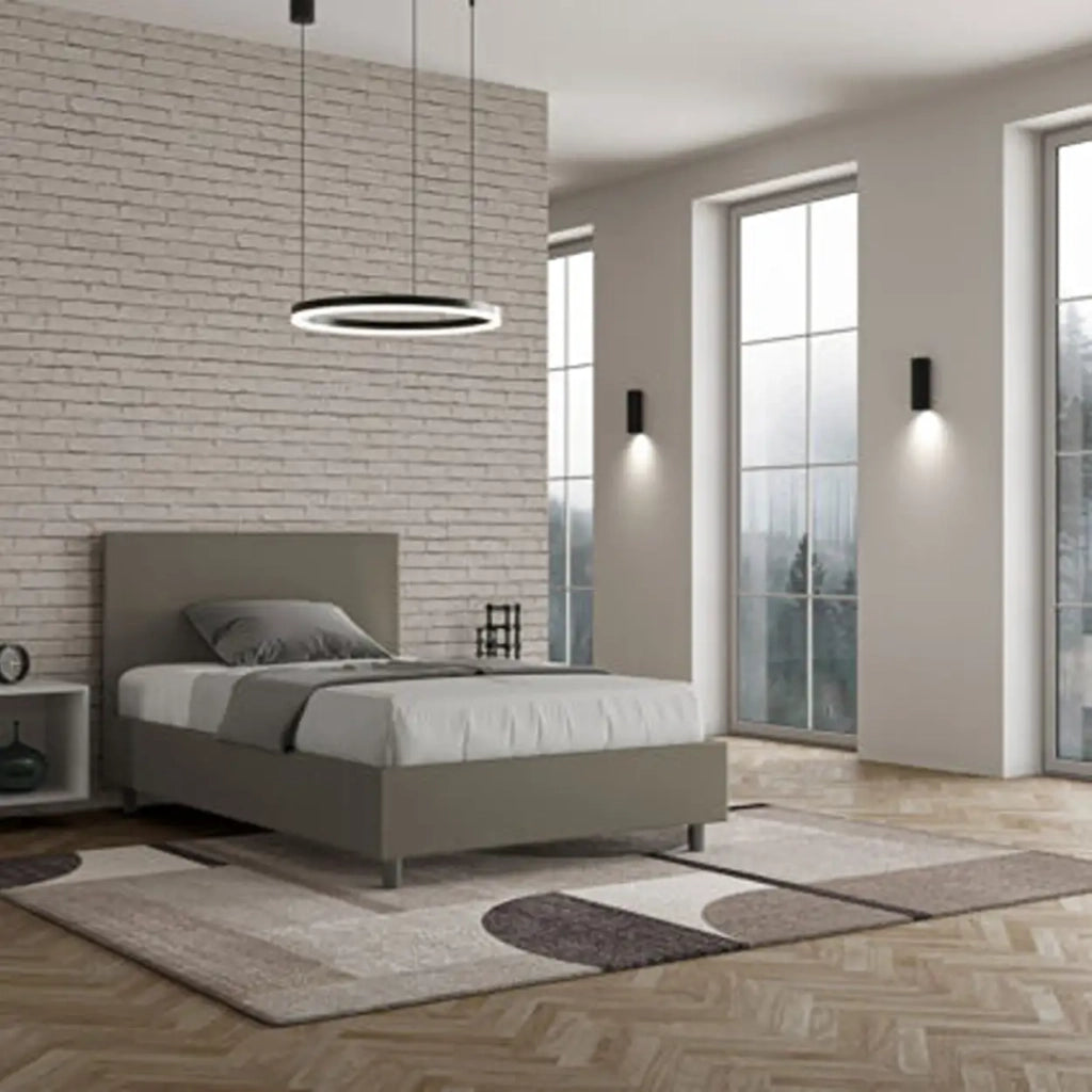 Letto una piazza e mezza contenitore imbottito 120x210 similpelle cappuccino Adele