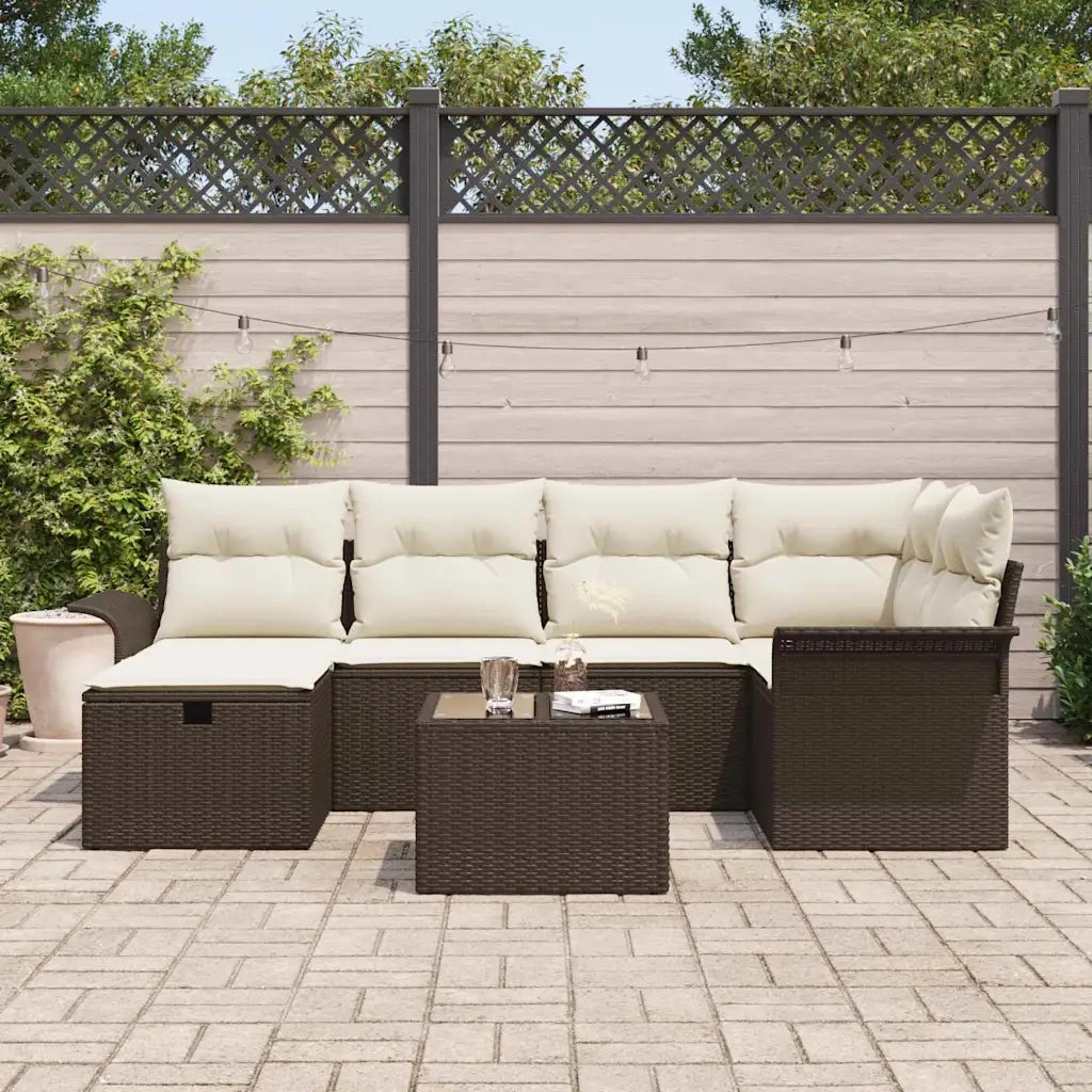 Set Divano da Giardino 7 pcs Marrone e Crema polyrattan