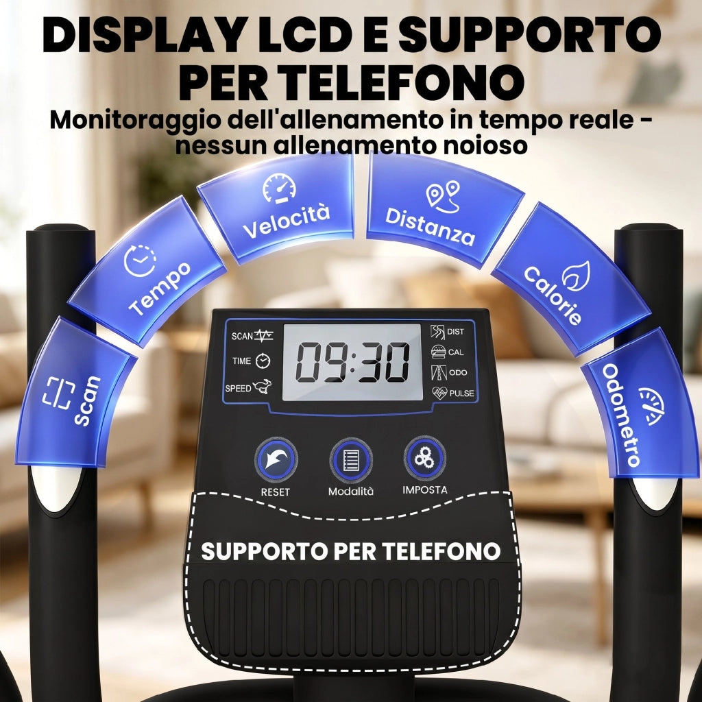 Ellittica Domestica 100x52x153 cm Silenziosa Magnetica Compatibile App e Display LCD in Metallo Nero